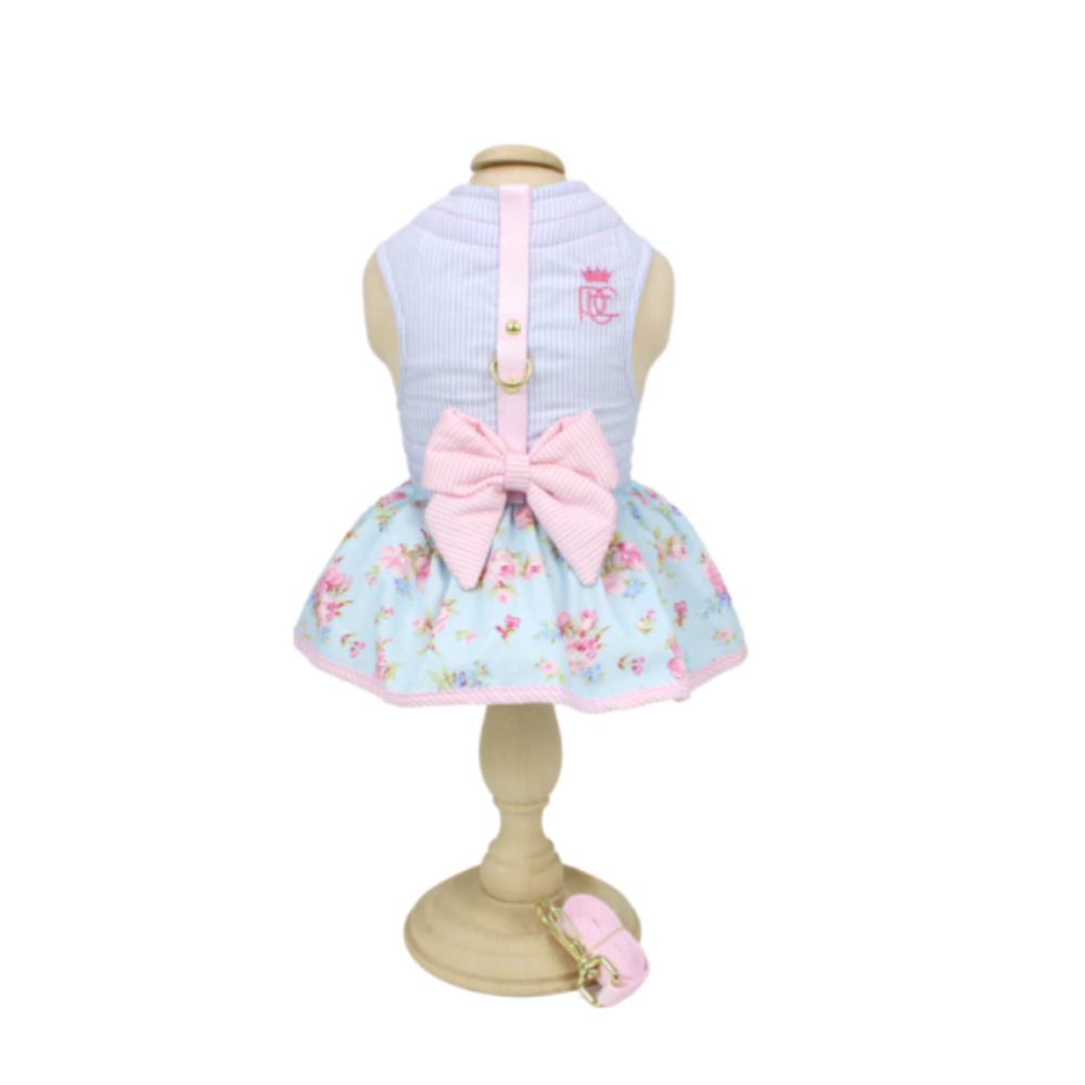 Vestido Laço e Guia Pata Chic Doce Flor - Azul GG