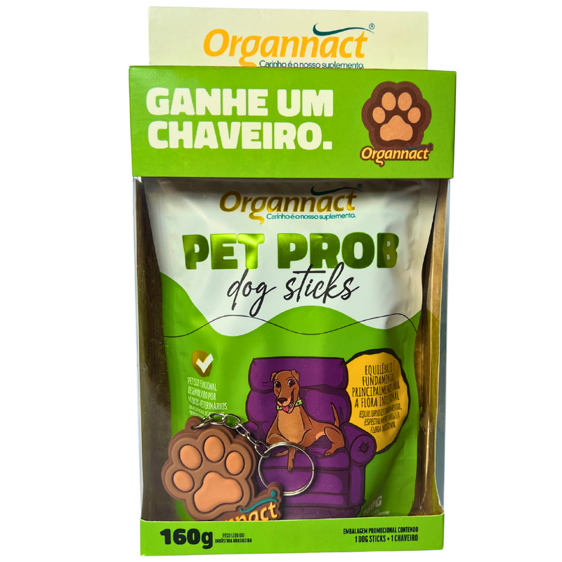 Kit Pet Probiótico Organnact Dog Sticks 160 g + Chaveiro