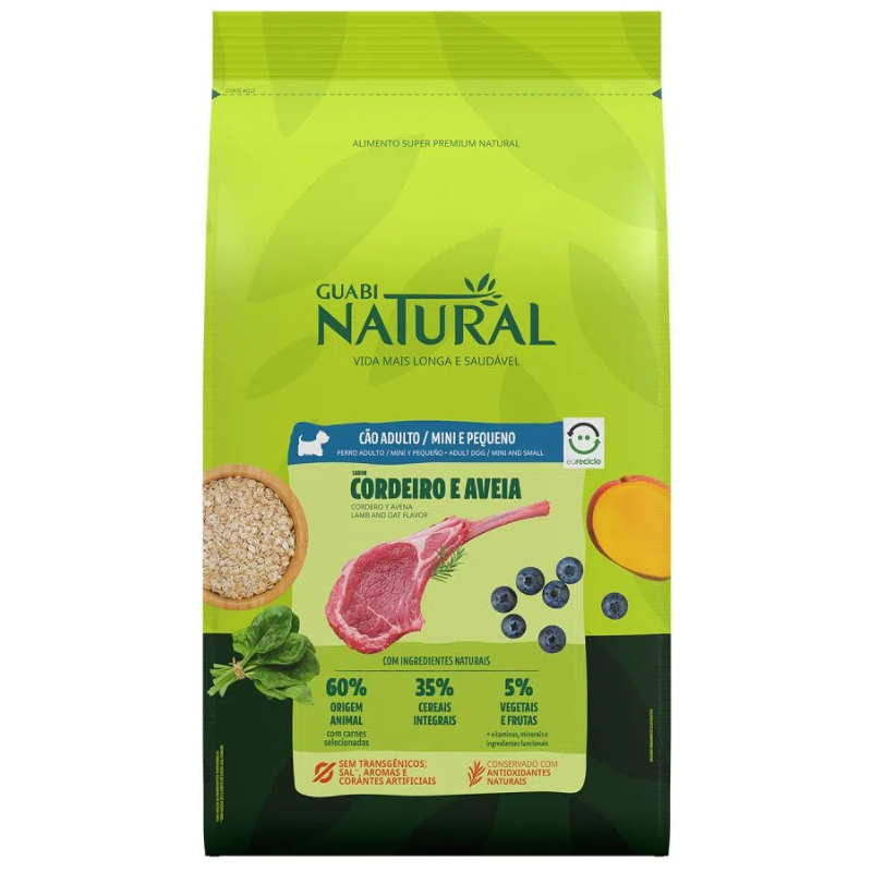 Ração Guabi Natural Cão Adulto Mini Pequeno Cordeiro e Aveia