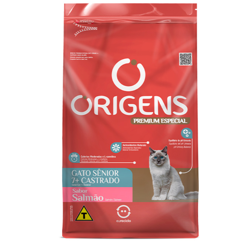 Ração Origens para Gatos Castrados Sênior Sabor Salmão 10,1 Kg