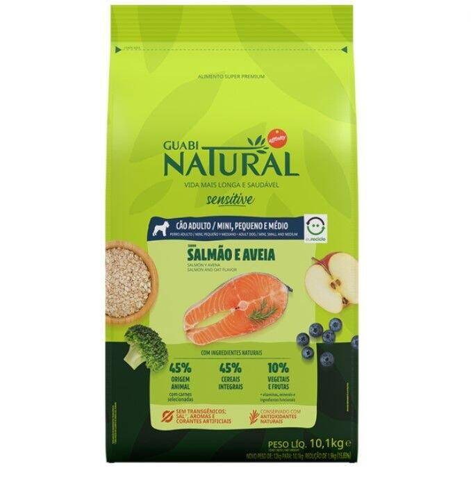 Ração Guabi Natural Sensitive Salmão e Aveia Cães Adultos Raças Mini, Pequeno e Médio