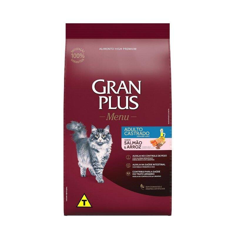 Ração GranPlus Menu Gatos Adultos Castrados Salmão e Arroz 10 x 1,01kg
