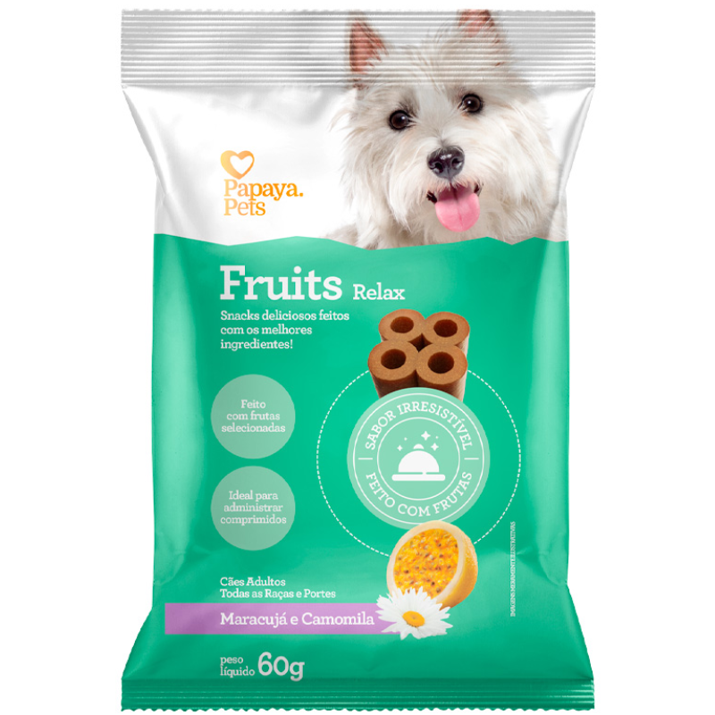 Snack Papaya Pets Fruits Relax para Cães Adultos Sabor Maracujá e Camomila 60 g