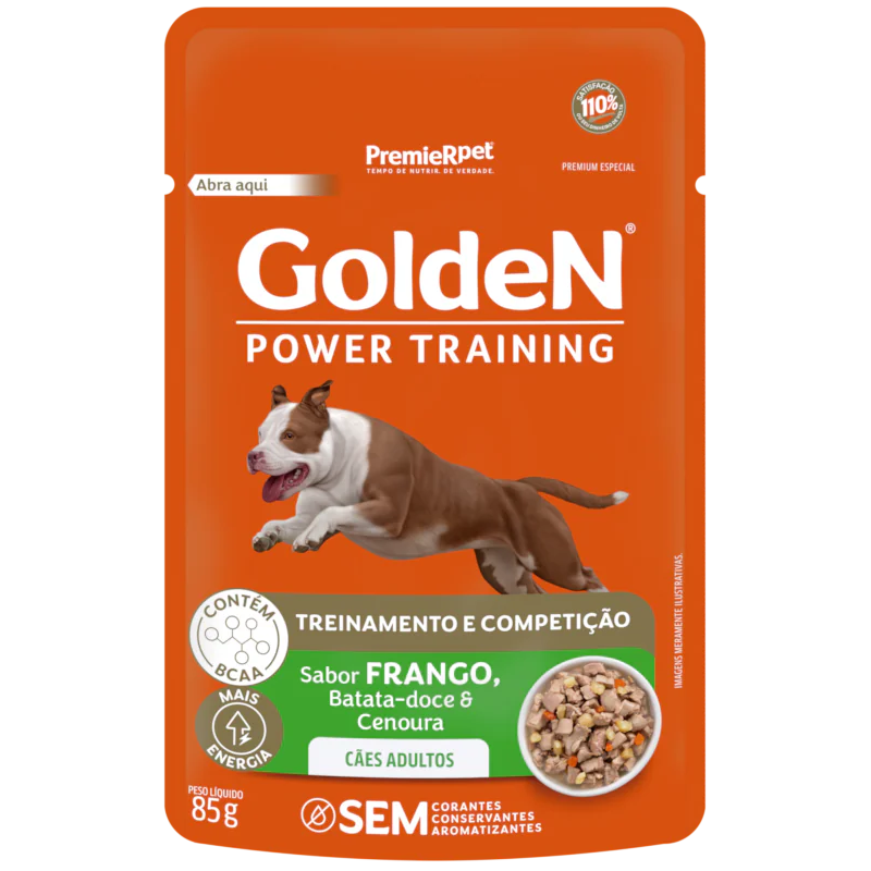 Ração Úmida Golden Power Training Sabor Frango e Arroz 80 g