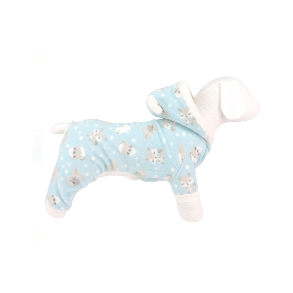Macacão Soft Capuz Bichinhos Azul para cães - Tamanho G