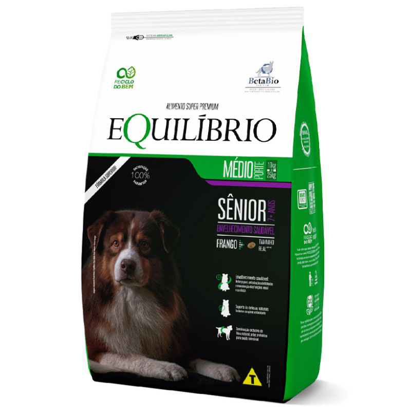 Ração Equilíbrio para Cães Sênior de Médio Porte Sabor Frango 12 Kg
