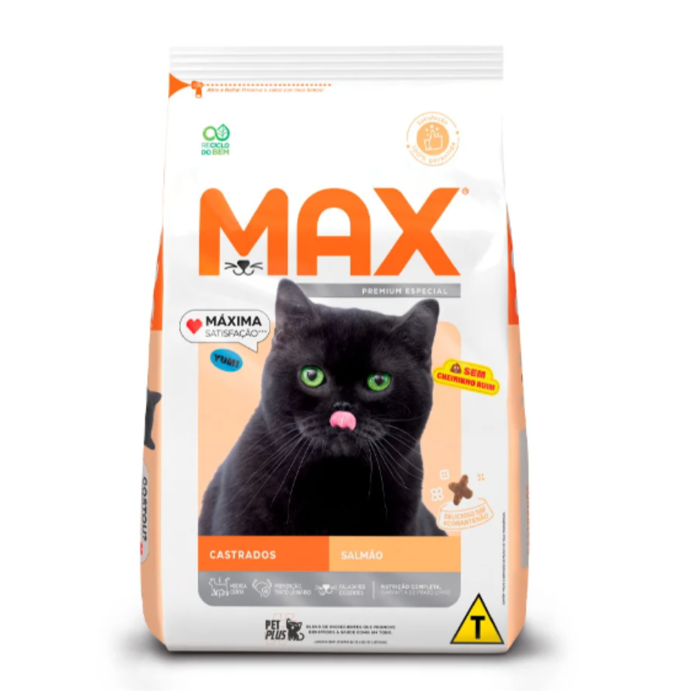 Ração Max para Gatos Adultos Castrados Sabor Salmão