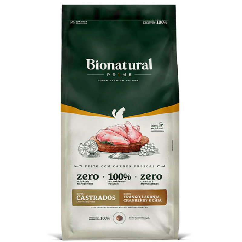 Ração Bionatural para Gatos Castrados Sabor Frango 7,5 Kg