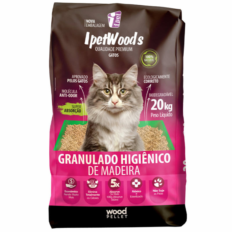 Granulado Higiênico de Madeira para Gatos Ipet Woods 20 Kg