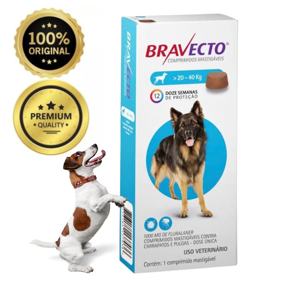 Bravecto 1000 mg Antipulgas e Carrapatos Para Cães de 20 a 40kg