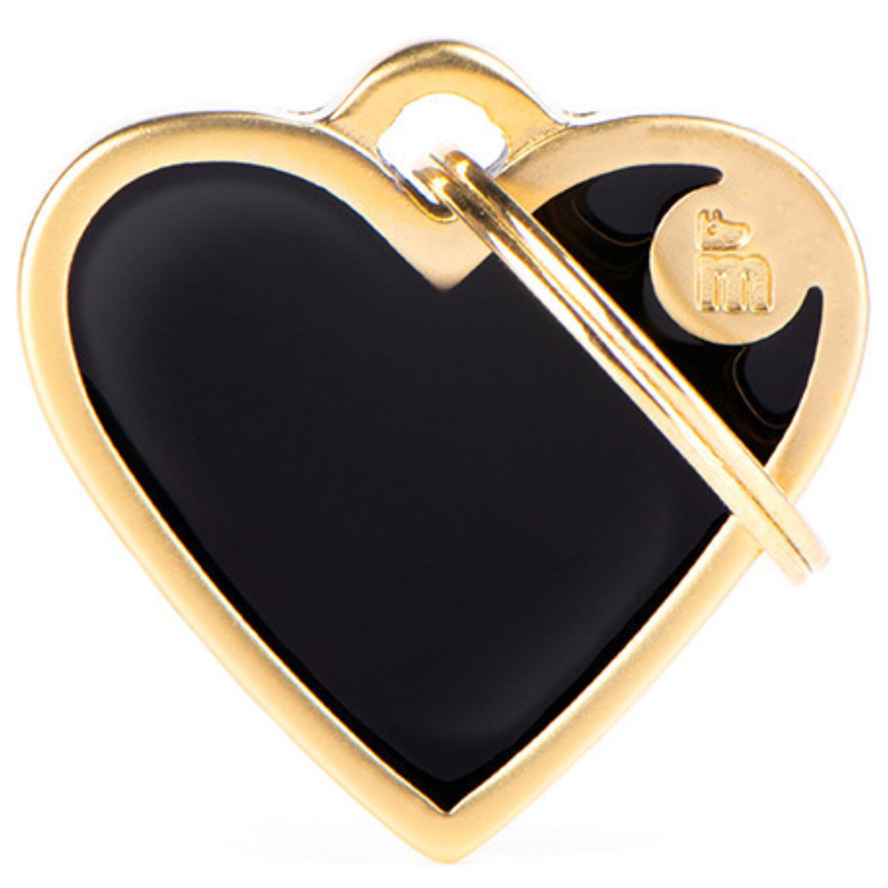 Medalha de Identificação My Family Handmade Coração Preto Dourado Acetinado P