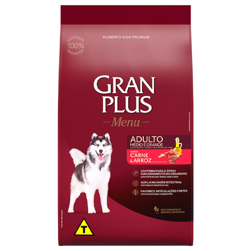 Ração GranPlus Menu Cães Adultos Médios e Grandes Carne e Arroz