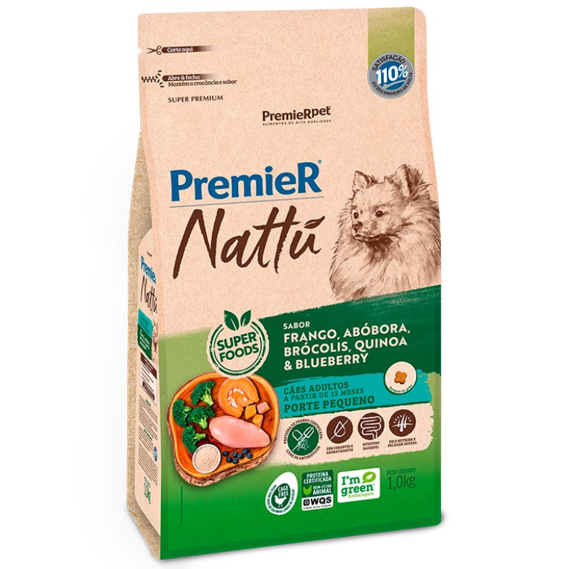 Ração Premier Nattu Cães Adultos Raças Pequenas Aboboa 1 Kg