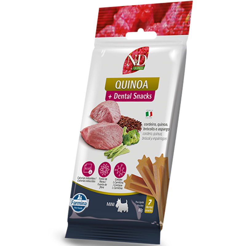 Petisco Dental N&D Quinoa Controle de Calorias para Cães de Raças Mini e Pequenas Sabor Cordeiro, Quinoa, Brócolis e Asp