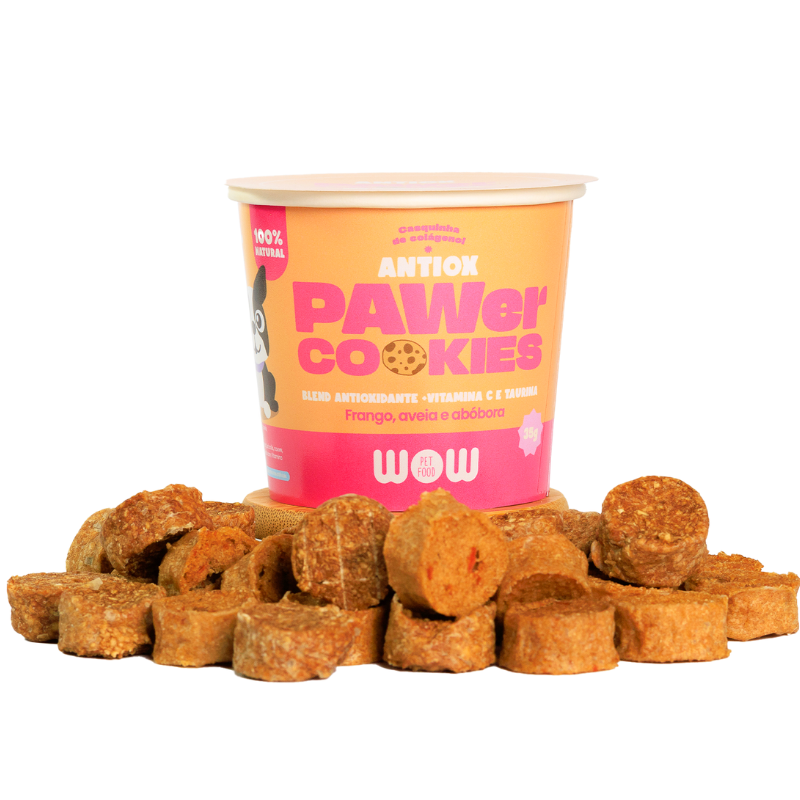 Petisco Natural PAWer Cookies ANTIOX de frango, aveia e abóbora WOW 35 g