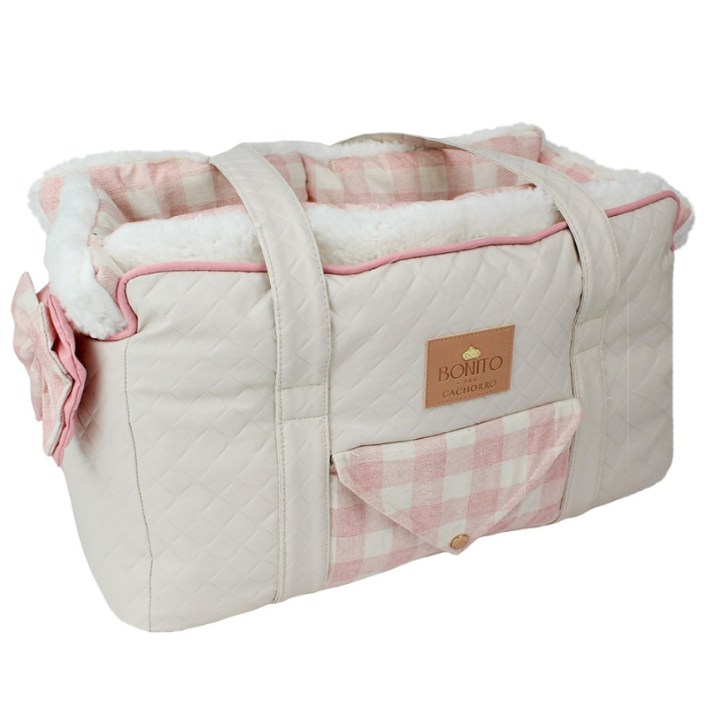Bolsa Passeio Classic Xadrez Rose Bonito pra Cachorro