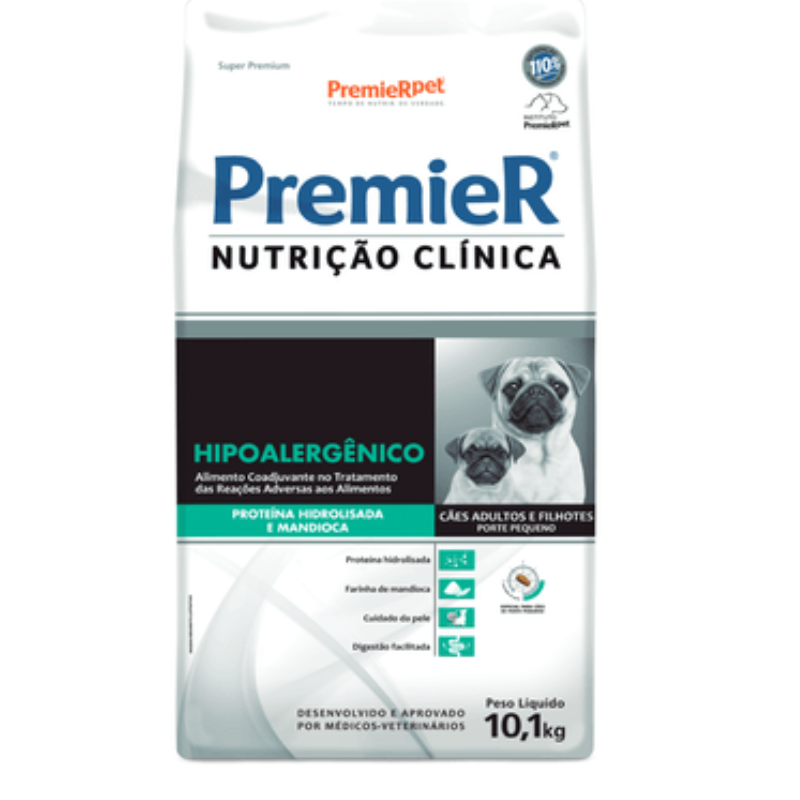 Premier Nutrição Clínica Cães Adultos & Filhotes Porte Pequeno Proteína Hidrolisada Mandioca Hipoalergênico