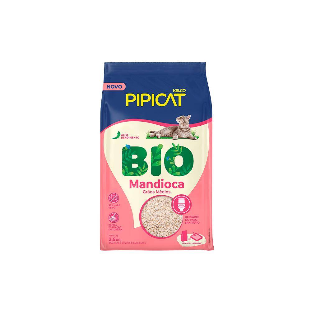 Areia Higiênica Pipicat Bio Mandioca para Gatos 2,6 kg