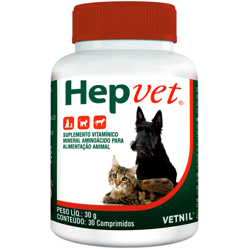 Hepvet Suplemento Vitamínico para Cães e Gatos 30 comprimidos
