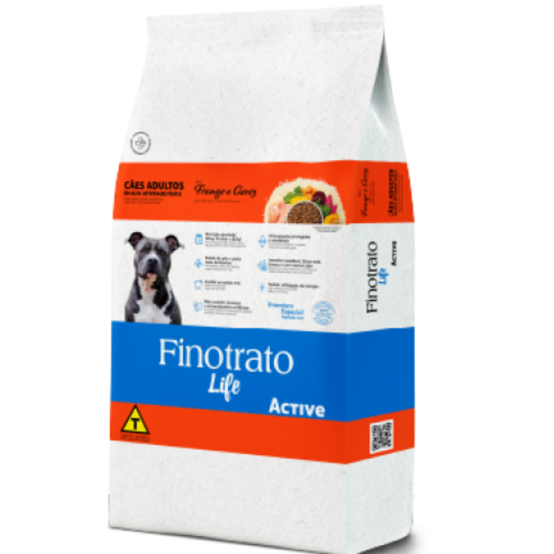 Ração Finotrato Life Active Sabor Frango e Arroz para Cães Adultos 15 Kg