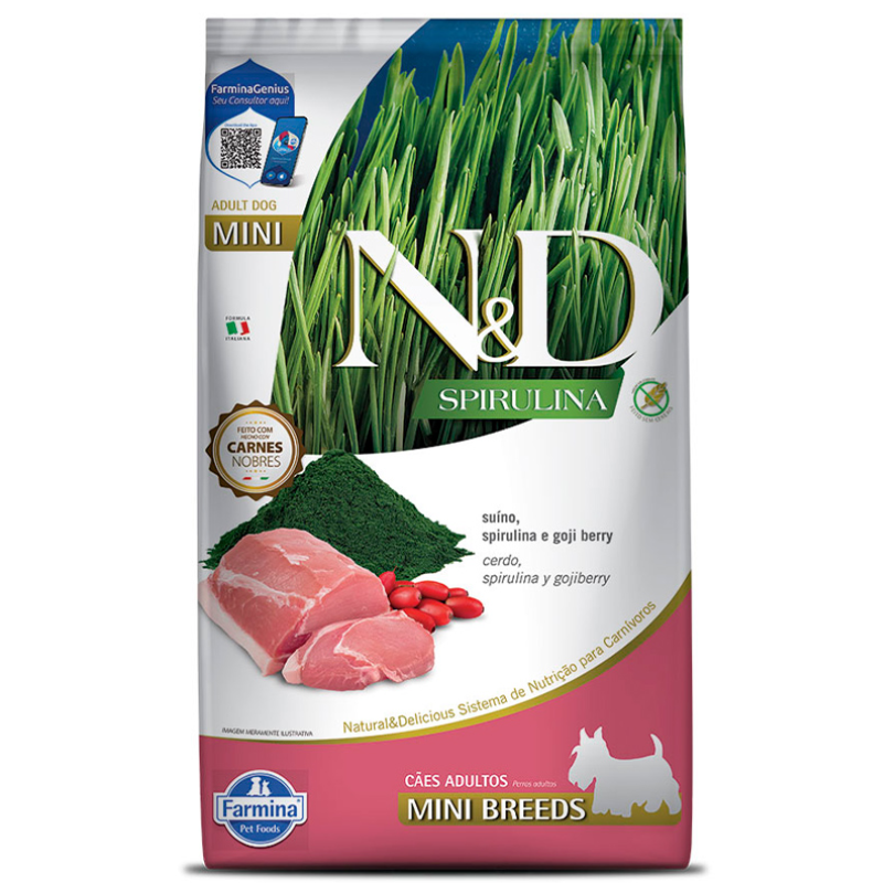 Ração N&D Spirulina para Cães Adultos Mini e Pequenos Sabor Suíno 7 Kg