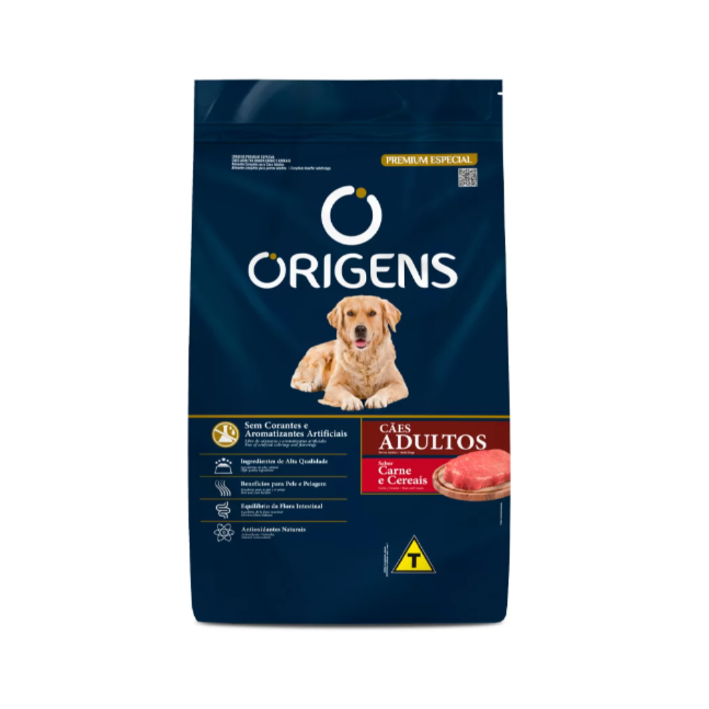 Ração Origens Cães Adultos Sabor Carne e Cereais 15Kg