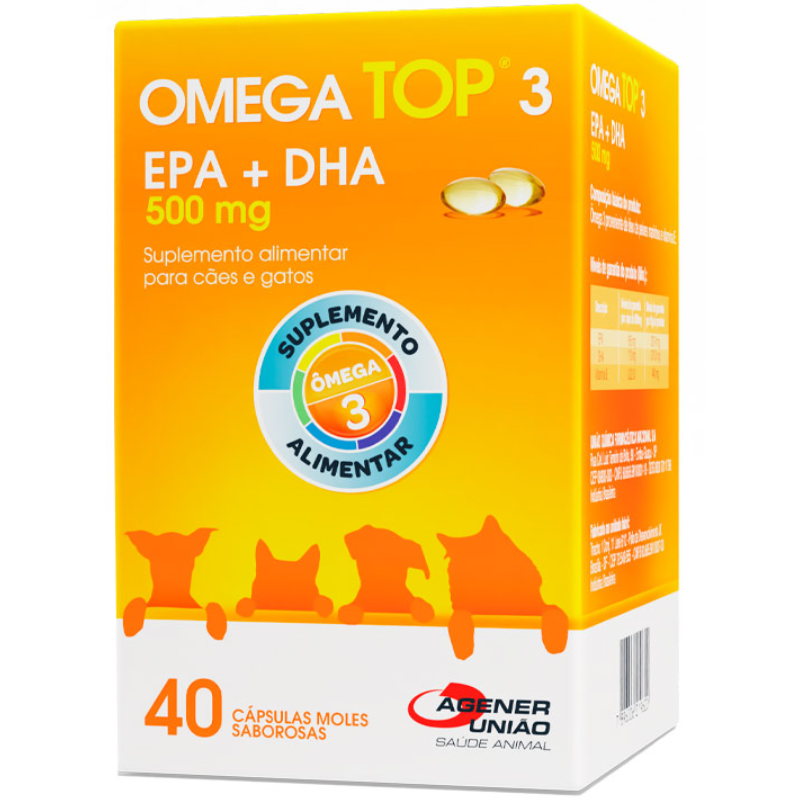 Suplemento Alimentar Ômega Top 3 500 mg para Cães e Gatos