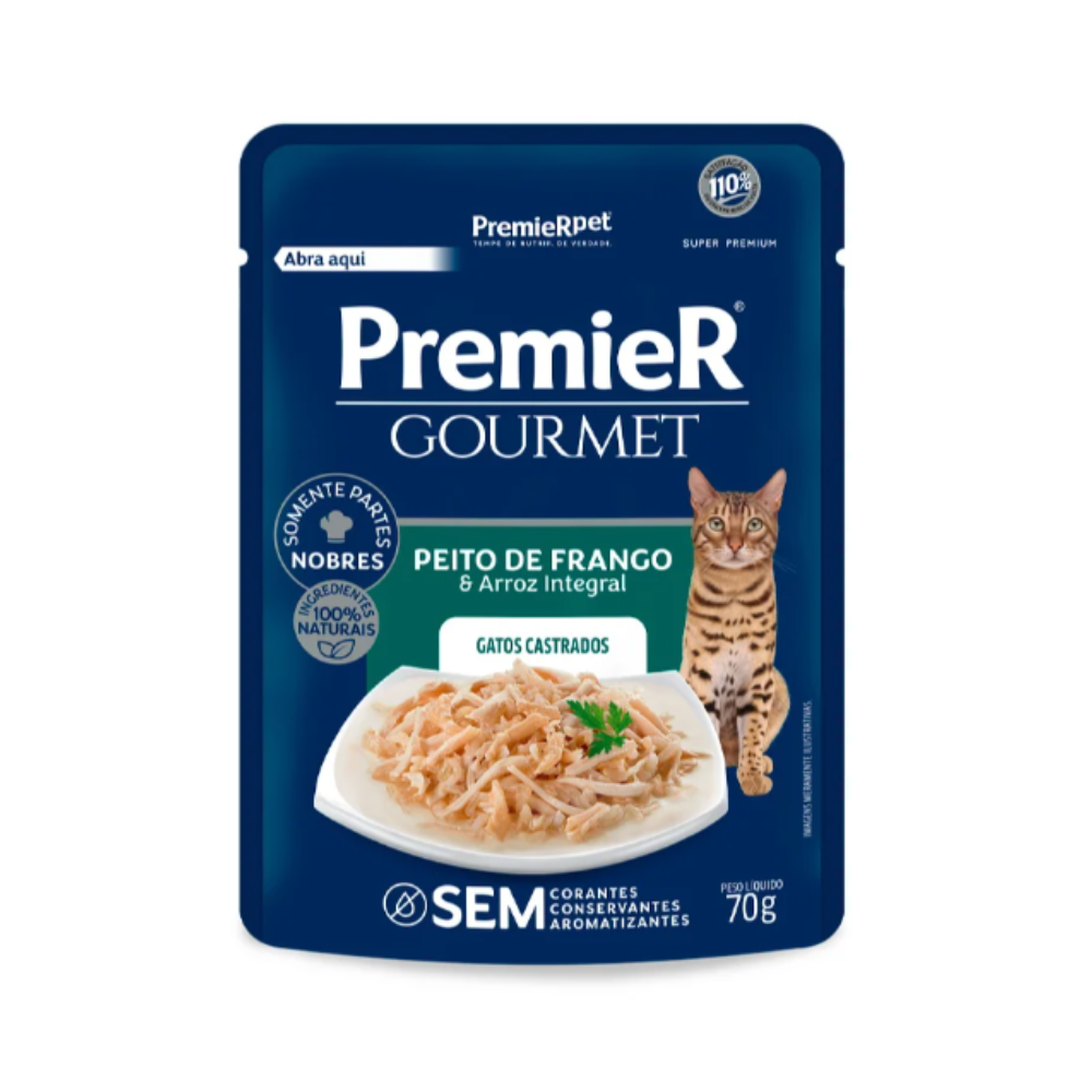 Ração Úmida Premier Gourmet Gatos Adultos Castrado Frango 70 g