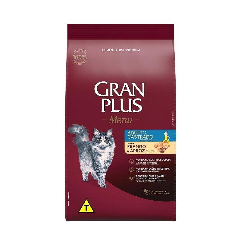 Ração GranPlus Menu GatosAdultos Castrado Frango e Arroz 10 x 1,01kg