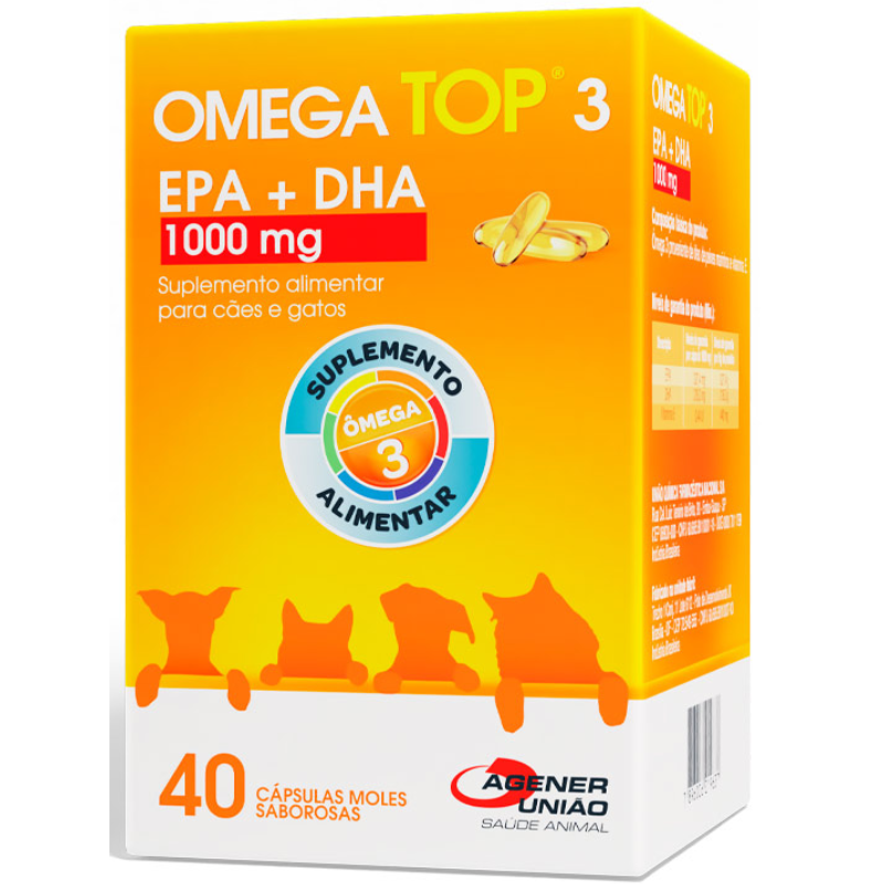 Suplemento Alimentar Ômega Top 3 1000 mg para Cães e Gatos