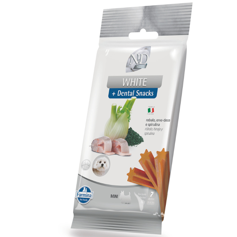Petisco Dental N&D White para Cães de Raças Mini e Pequenas Sabor Robalo, Erva-doce e Spirulina 60g