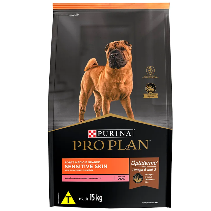 Ração Pro Plan Sensitive Skin para Cães Médio Grande 15 Kg