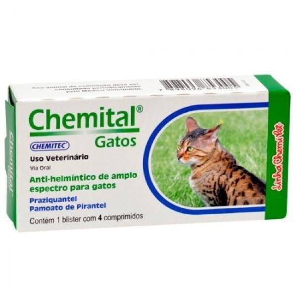 Vermífugo para Gatos Chemital com 4 Comprimidos