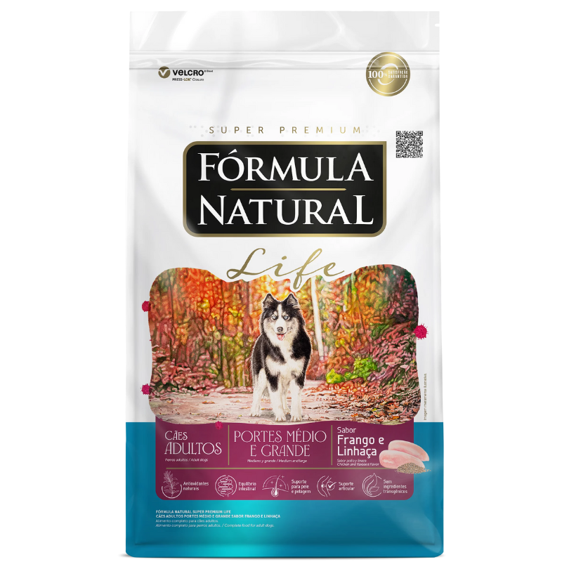Ração Fórmula Natural Life Cães Adultos de Raças Média e Grande 15kg