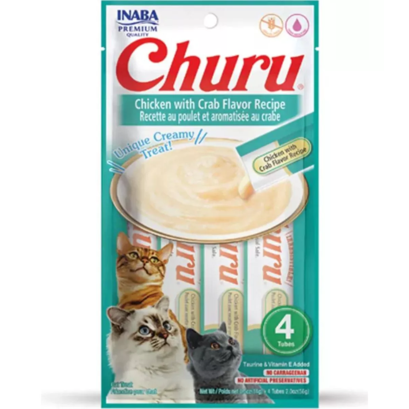KIT 2 UN Snack Purê Churu Frango com Caranguejo para Gatos 56 g