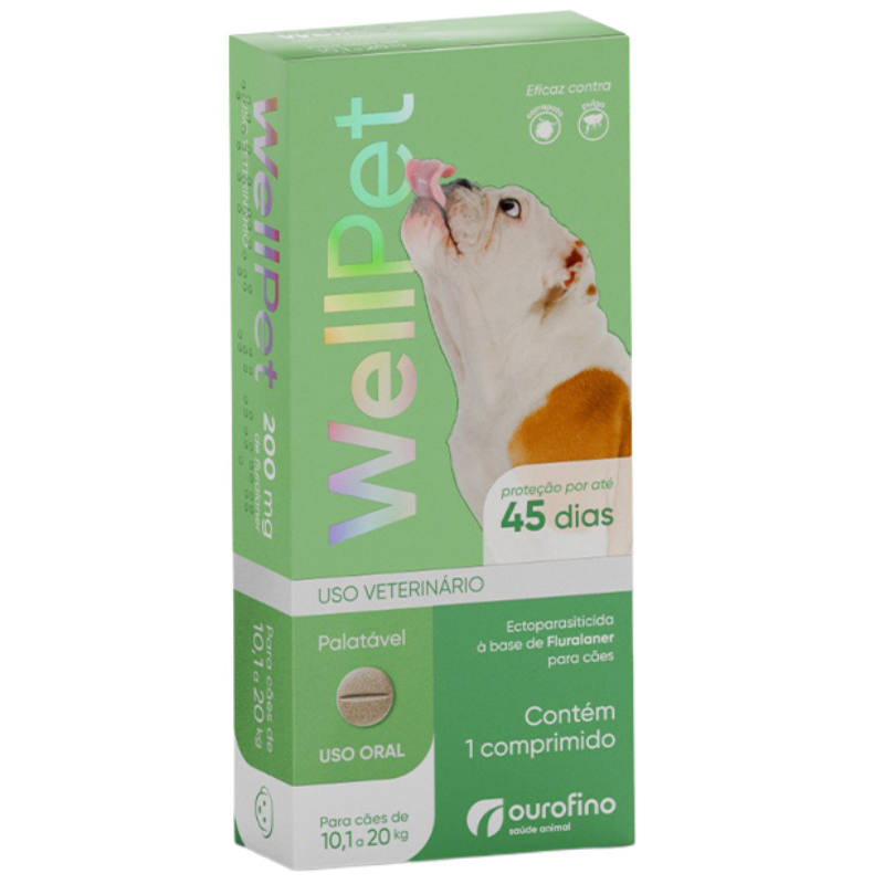Antiparasitário Ourofino WellPet para Cães de 10,1 a 20 kg 200 mg