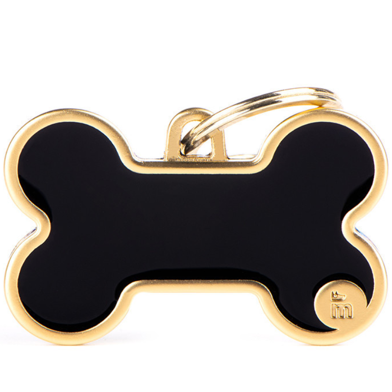 Medalha de Identificação My Family Handmade Osso Preto Dourado Acetinado G