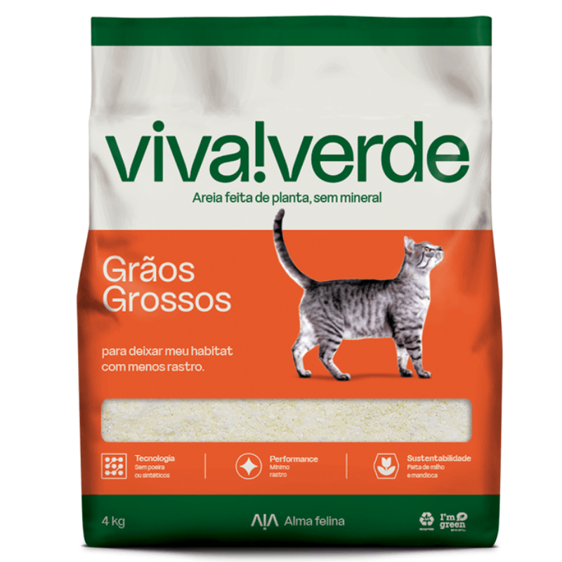Areia Higiênica Viva Verde Grão Grossos para Gatos 4 Kg