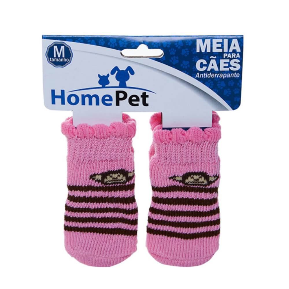 Meia Rosa Listrada Home Pet Tam P