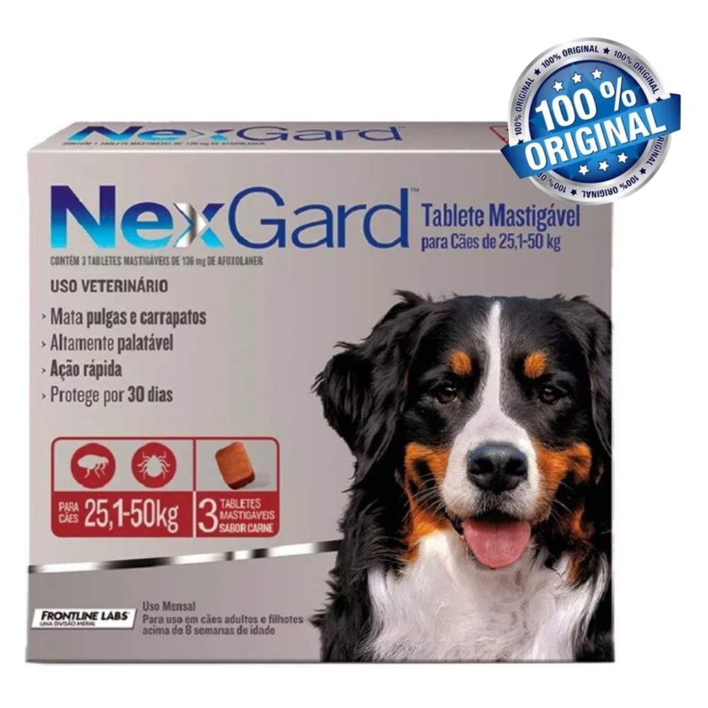 NexGard Anti-Pulga e Carrapato Cães 25,1 a 50 Kg 3 Tabletes