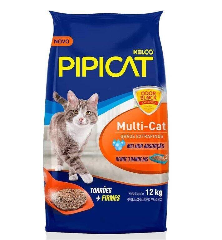 Areia Higiênica Pipicat Multicat para Gatos 12kg