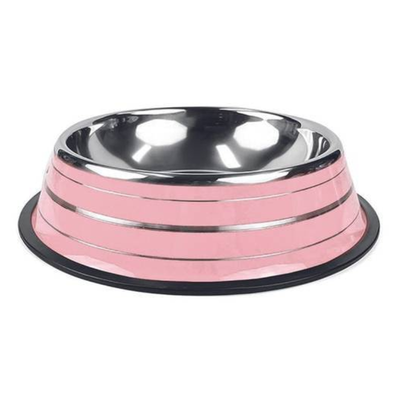 Comedouro Jambo Listrado Inox Rosa
