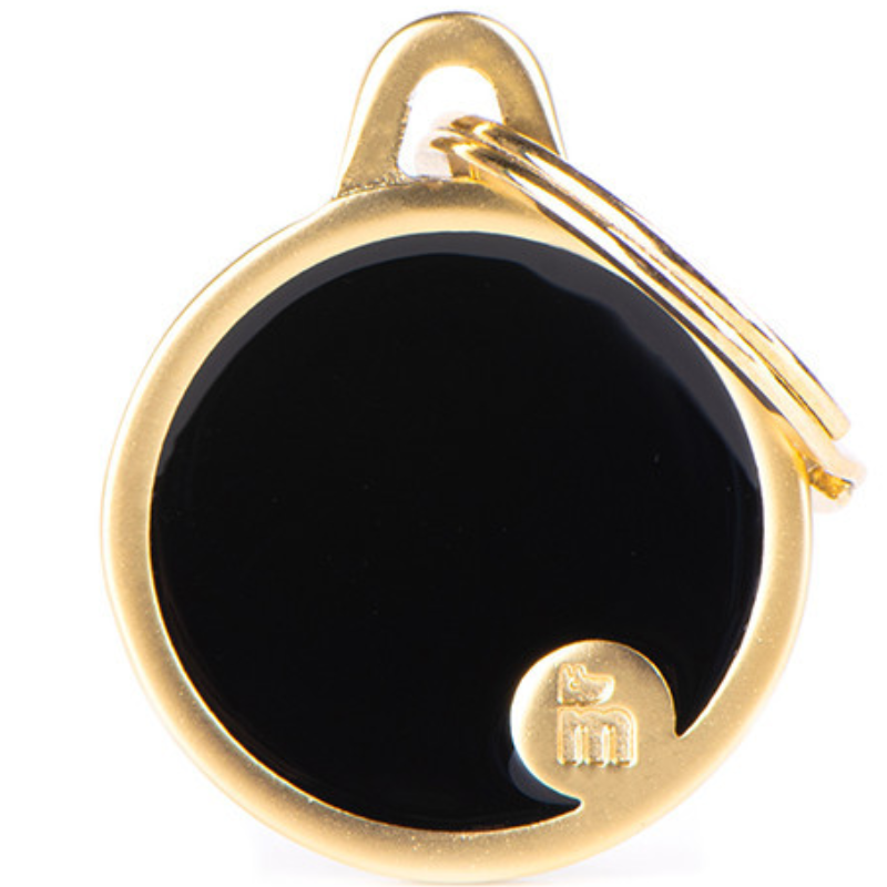 Medalha de Identificação My Family Handmade Círculo Preto Dourado Acetinado P