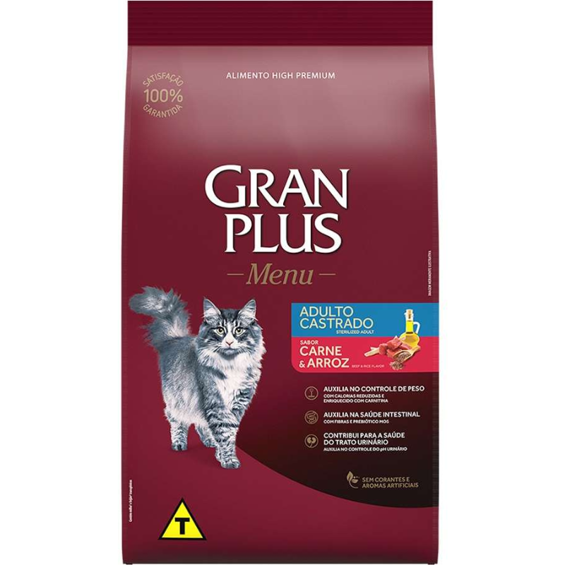 Ração GranPlus Gato Menu Adulto Castrado Carne e Arroz