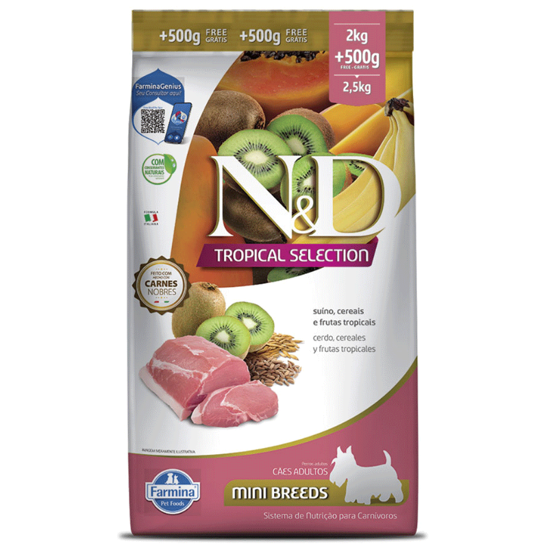 Ração N&D Tropical Selection Cães Adultos Mini Suíno 2+05 Kg
