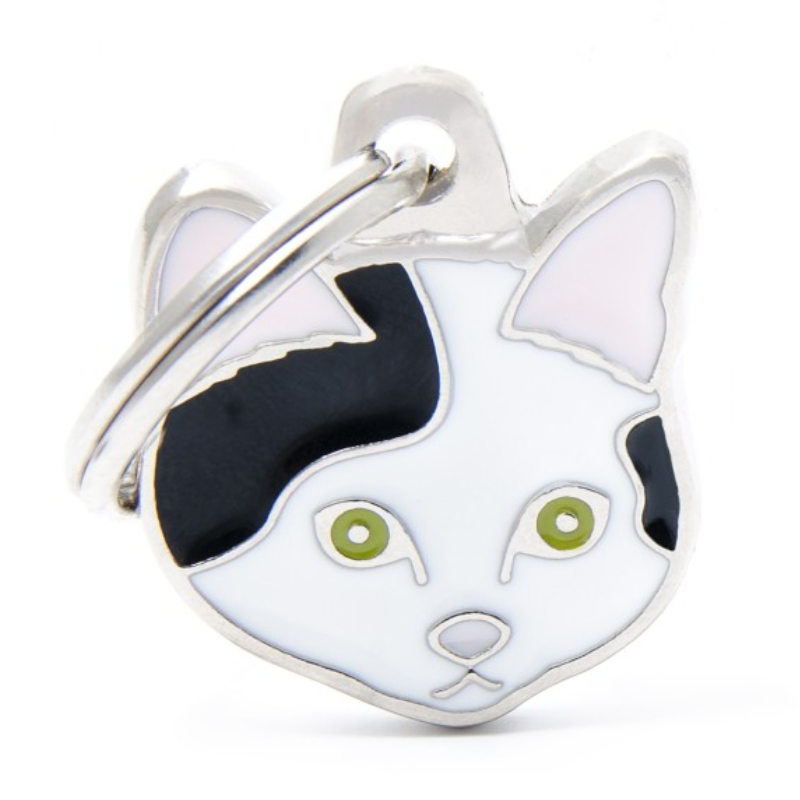 Medalha de Identificação My family Gato Europeu Branco e Preto