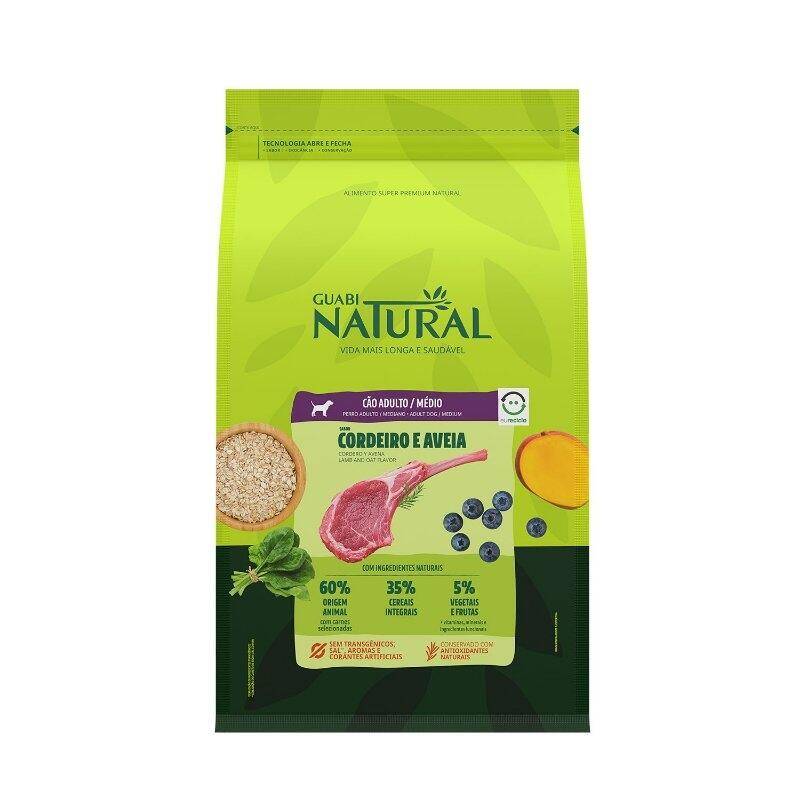 Ração Guabi Natural Cão Adulto Médio Cordeiro e Aveia 12kg